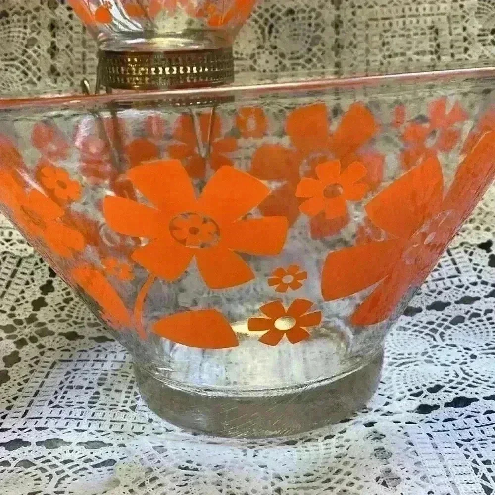 Mid-Century Atomic Daisy Flower Glass Chip &  Dip Serving Bowl Set - Picture 12 of 16